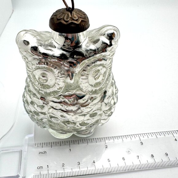 Owl Mercury Glass Ornament Kugel Style Silver Christmas 4" - Picture 2 of 8